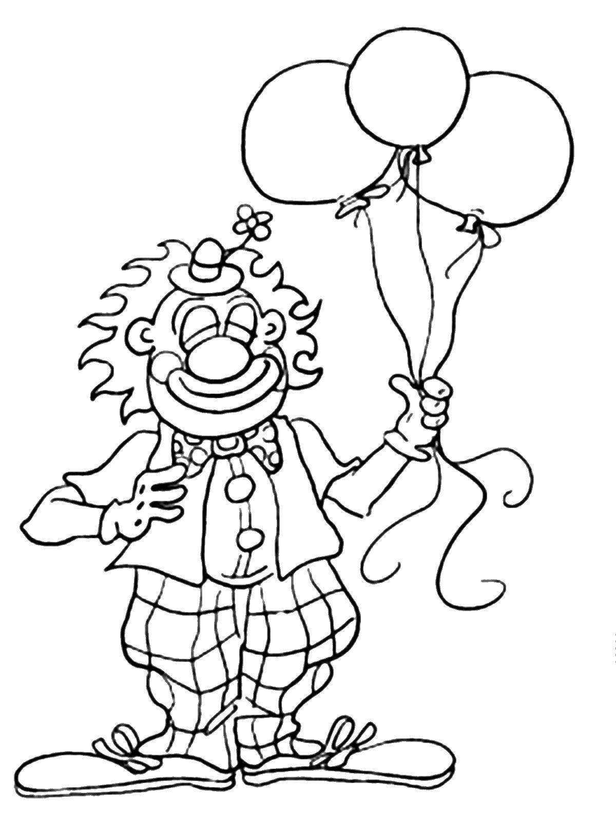 Название: Раскраска Шарики у клоуна. Категория: клоун. Теги: Клоун, цирк, радость, веселье, шарики.