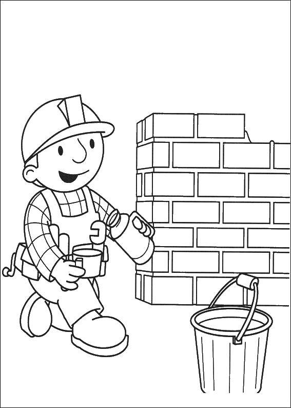 Coloring Builder lays bricks. Category Bob the Builder. Tags:  Builder, bricks.