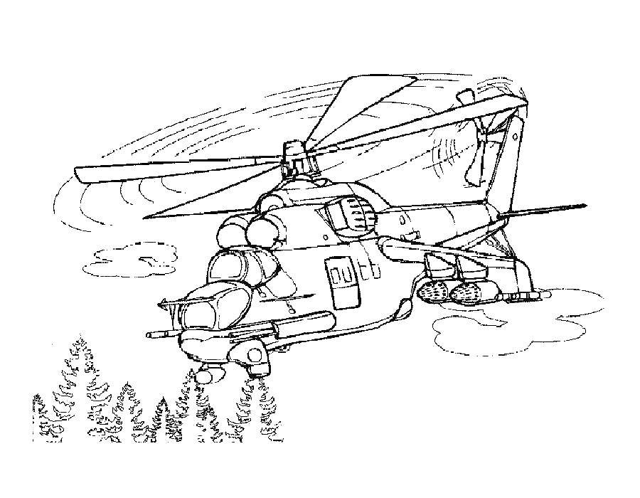 Название: Раскраска Военный вертолет с ракетами. Категория: Вертолеты. Теги: Военный, вертолет, .