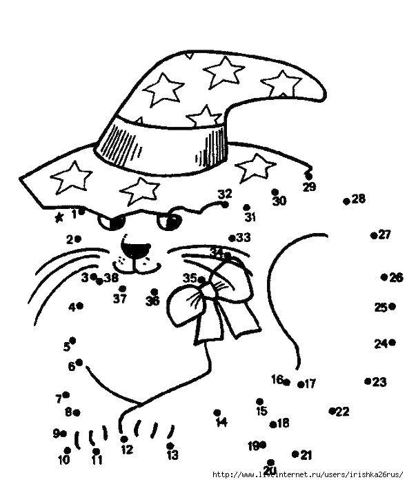 Опис: розмальовки  Домалюй котика по точкам. Категорія: домалюй по точках. Теги:  точки, котик, домалюй.