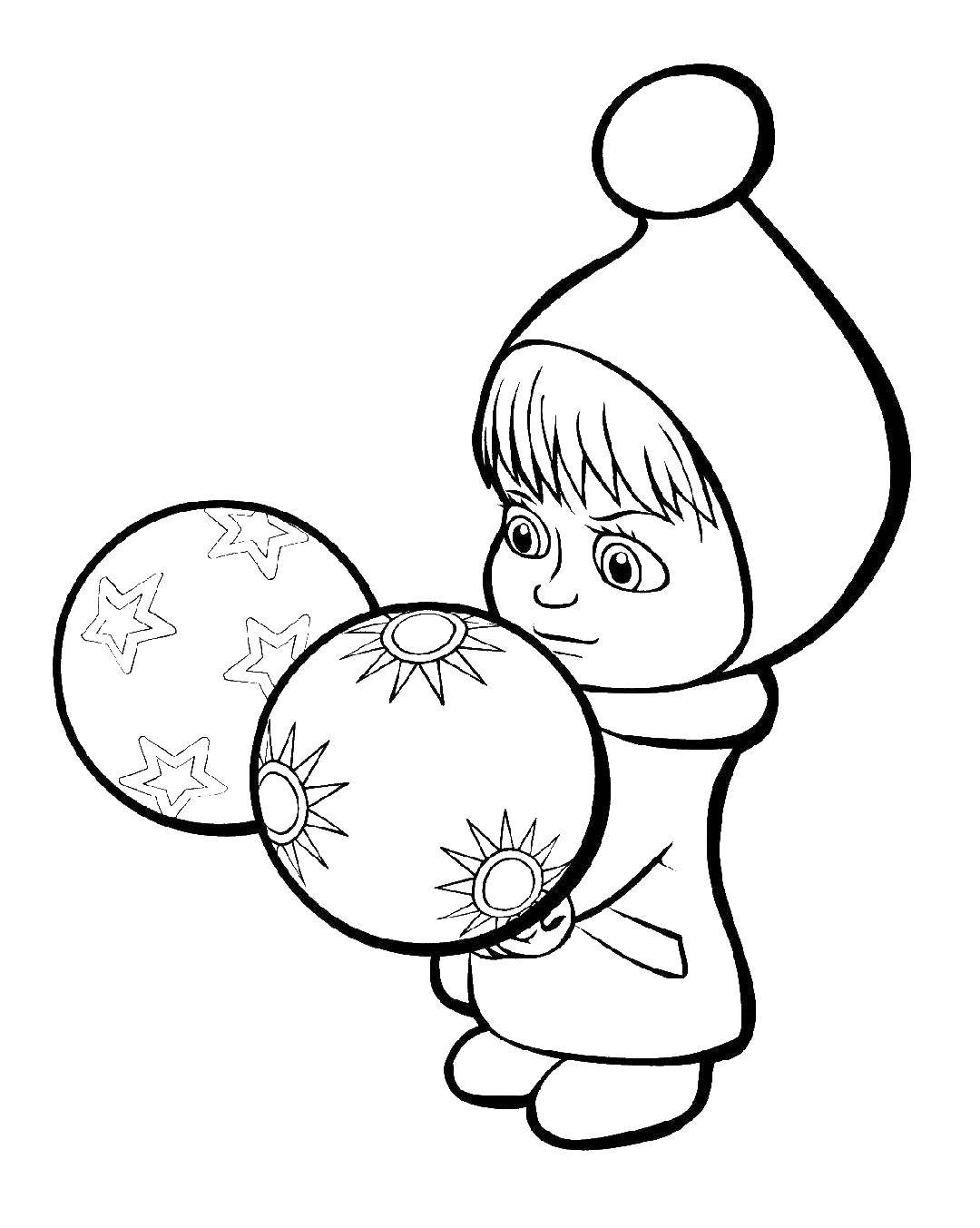 Розмальовки  Маша з кульками. Завантажити розмальовку Маша, Ведмідь.  Роздрукувати ,маша і ведмідь,