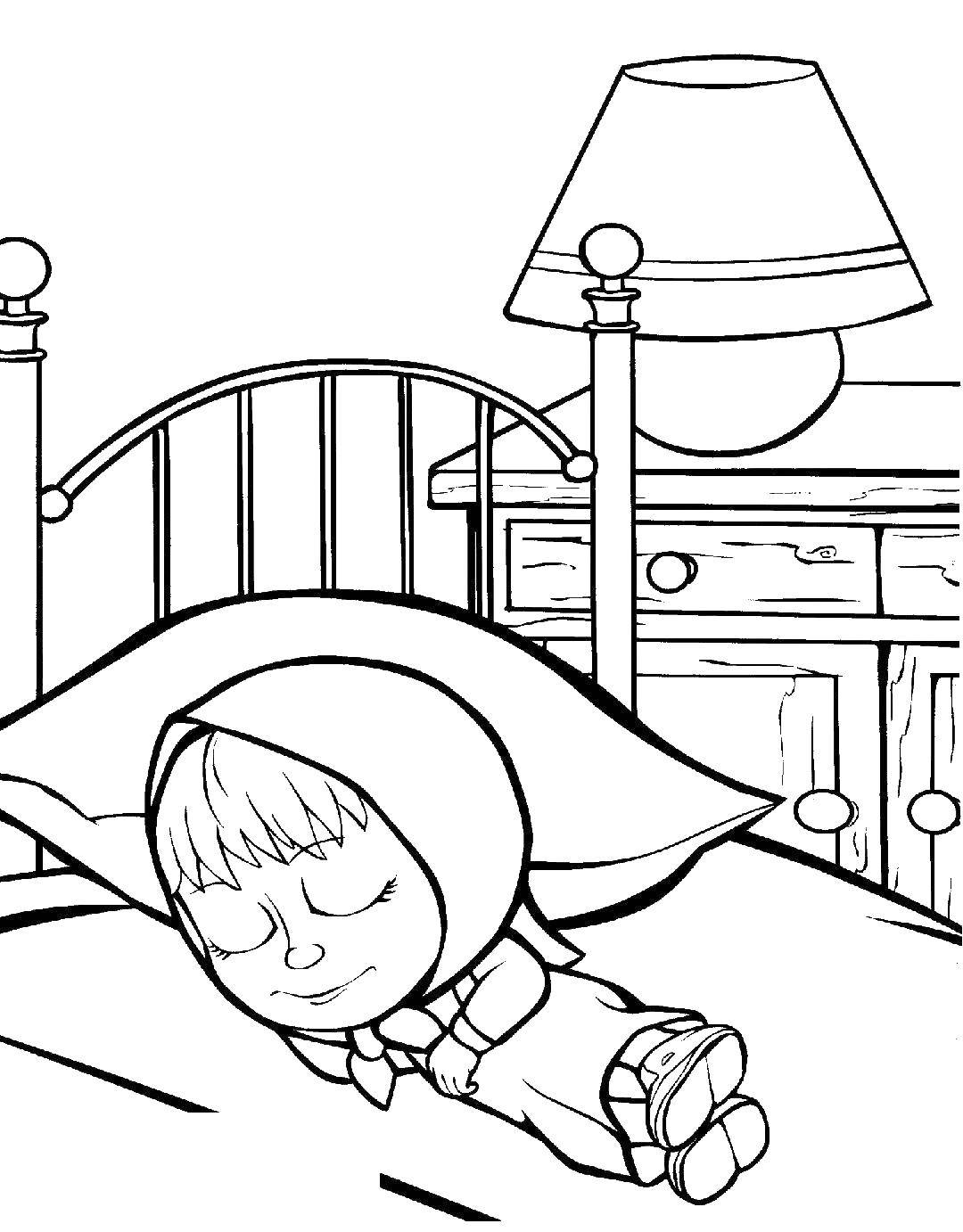 Розмальовки  Маша спить на ліжку міші. Завантажити розмальовку Маша, Ведмідь.  Роздрукувати ,маша і ведмідь,