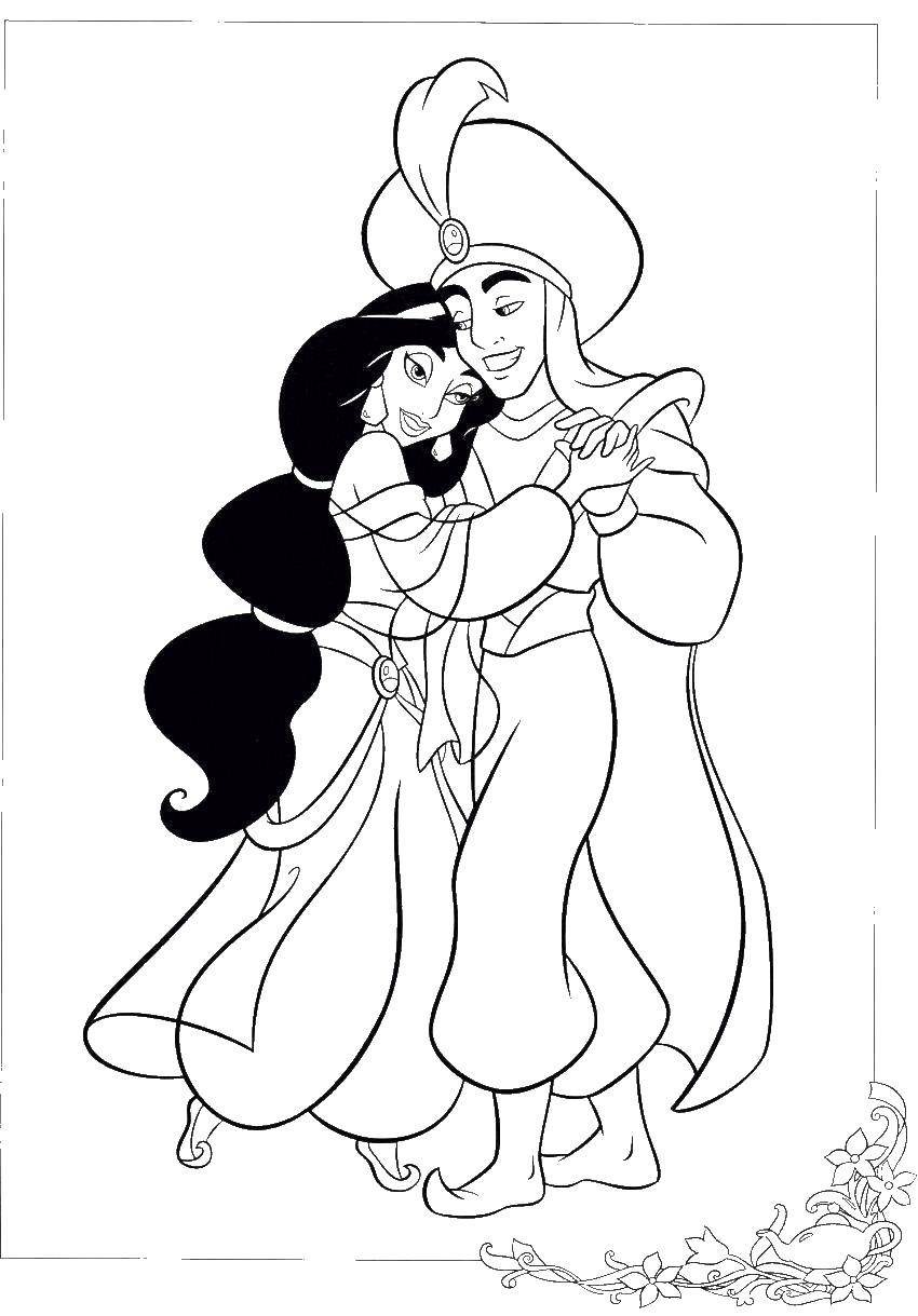 Coloring Alladin and Jasmine.. Category Princess. Tags:  Princess, Aladdin, Jasmine.