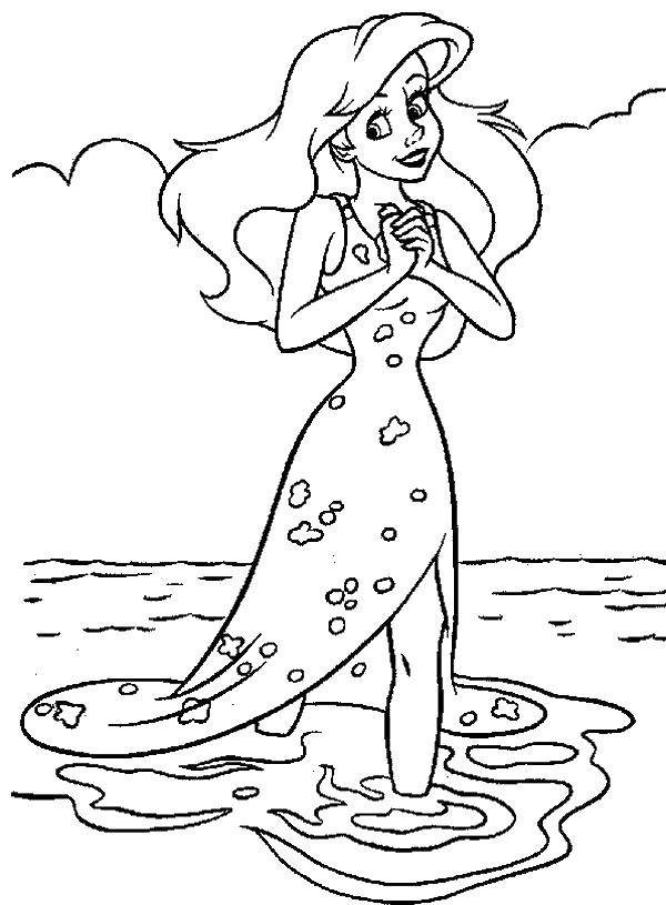 Coloring Ariel walking on the water. Category Disney coloring pages. Tags:  Disney, the little mermaid, Ariel.