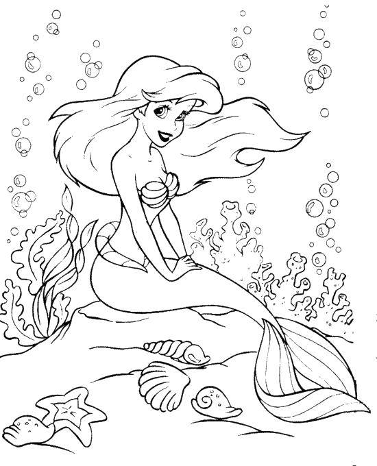 Coloring Ariel under water. Category Disney cartoons. Tags:  Disney, the little mermaid, Ariel.