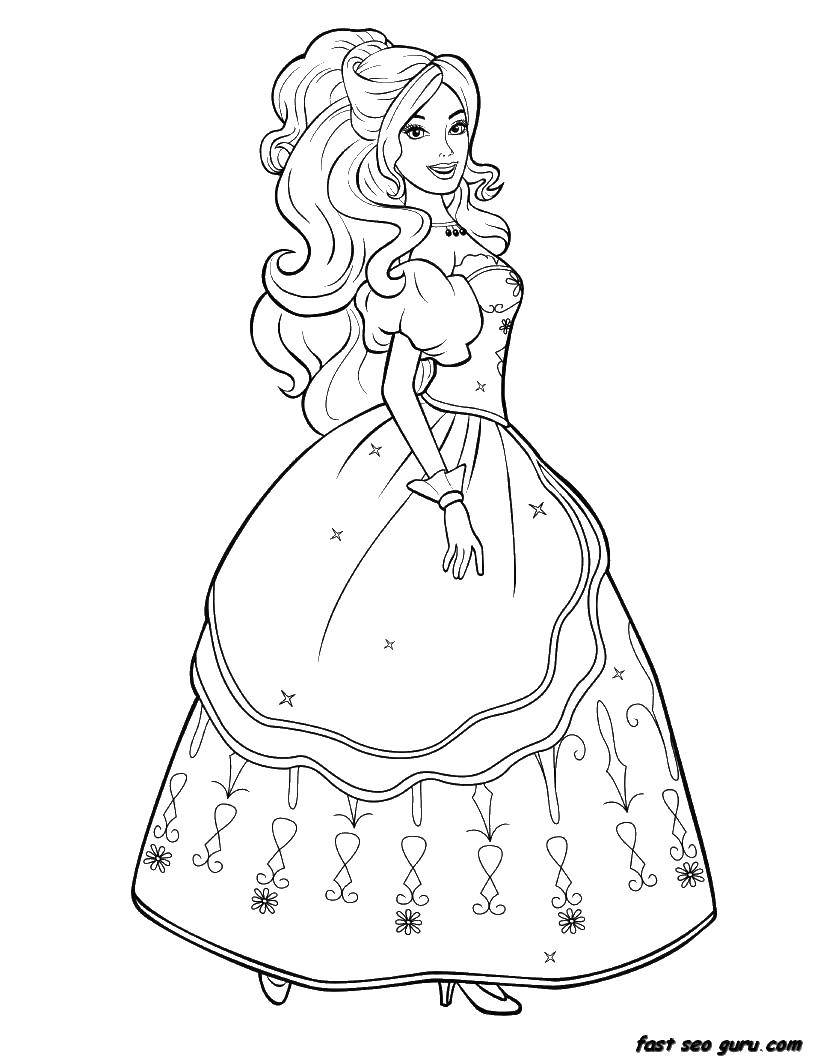 Coloring Barbie in a ball gown. Category Barbie . Tags:  Barbie dresses for girls.