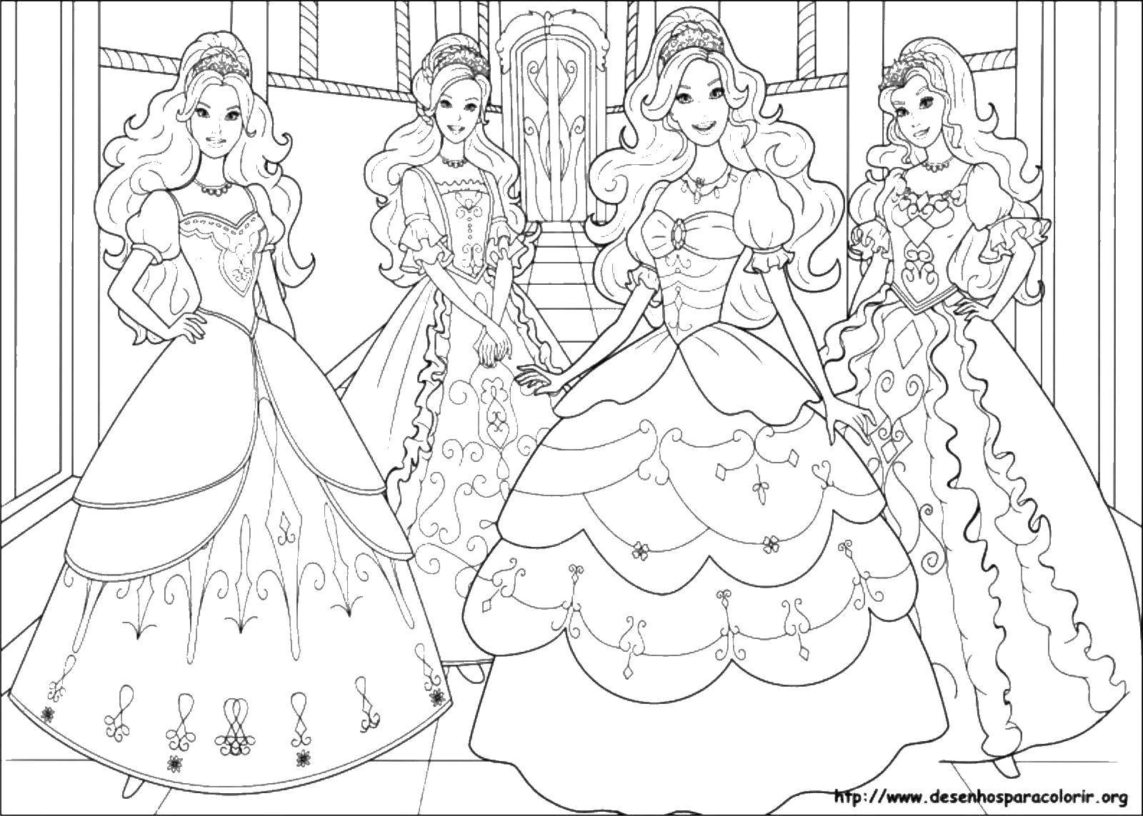 Название: Раскраска Барби на балу. Категория: Барби. Теги: барби, платья, короны, бал.