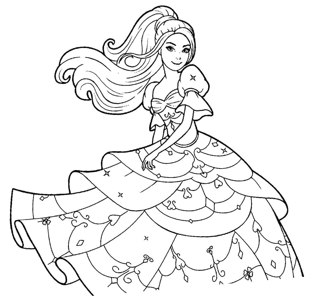 Название: Раскраска Барби в красивом платье принцессы. Категория: Барби. Теги: барби, принцесса.