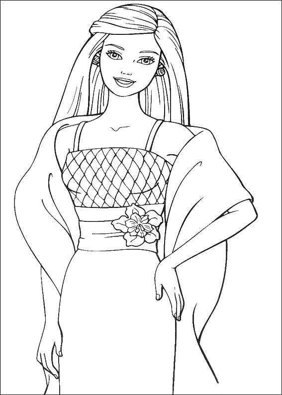 Coloring Barbie in dress with flower. Category Barbie . Tags:  Barbie dresses for girls.