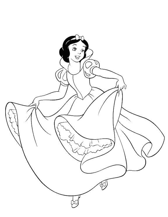 Название: Раскраска Белоснежка в красивом платье. Категория: Принцессы. Теги: принцессы, Белоснежка, мультфильмы.