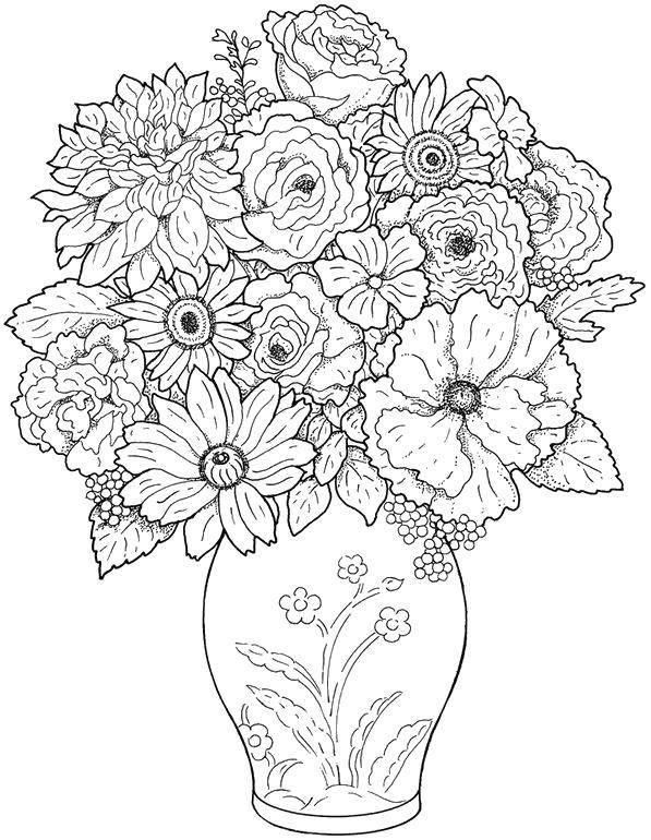 Название: Раскраска Букет стоит в вазе. Категория: цветы. Теги: Цветы, букет, ваза.