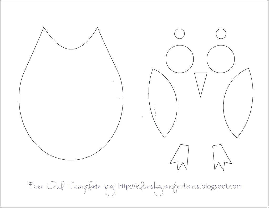 Название: Раскраска Детали для совы. Категория: Контуры для вырезания птиц. Теги: туловище, глаза, крылья.