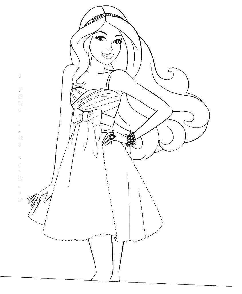 Название: Раскраска Девочка барби в миленьком платье. Категория: барби. Теги: барби, девушки, девочки.