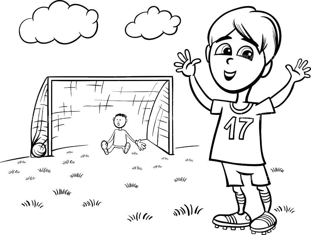 Название: Раскраска Два мальчика играют в футбол. Категория: спорт. Теги: спорт, мальчики, футбол.