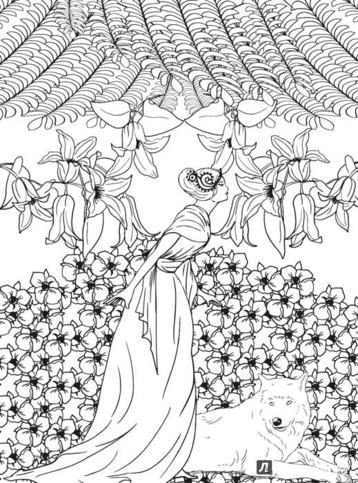 Coloring Fairy loves flowers. Category coloring antistress. Tags:  Fairy, forest, fairy tale.