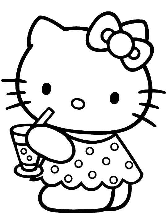 Coloring Hello kitty with a drink. Category Hello Kitty. Tags:  Hello kitty, drink.