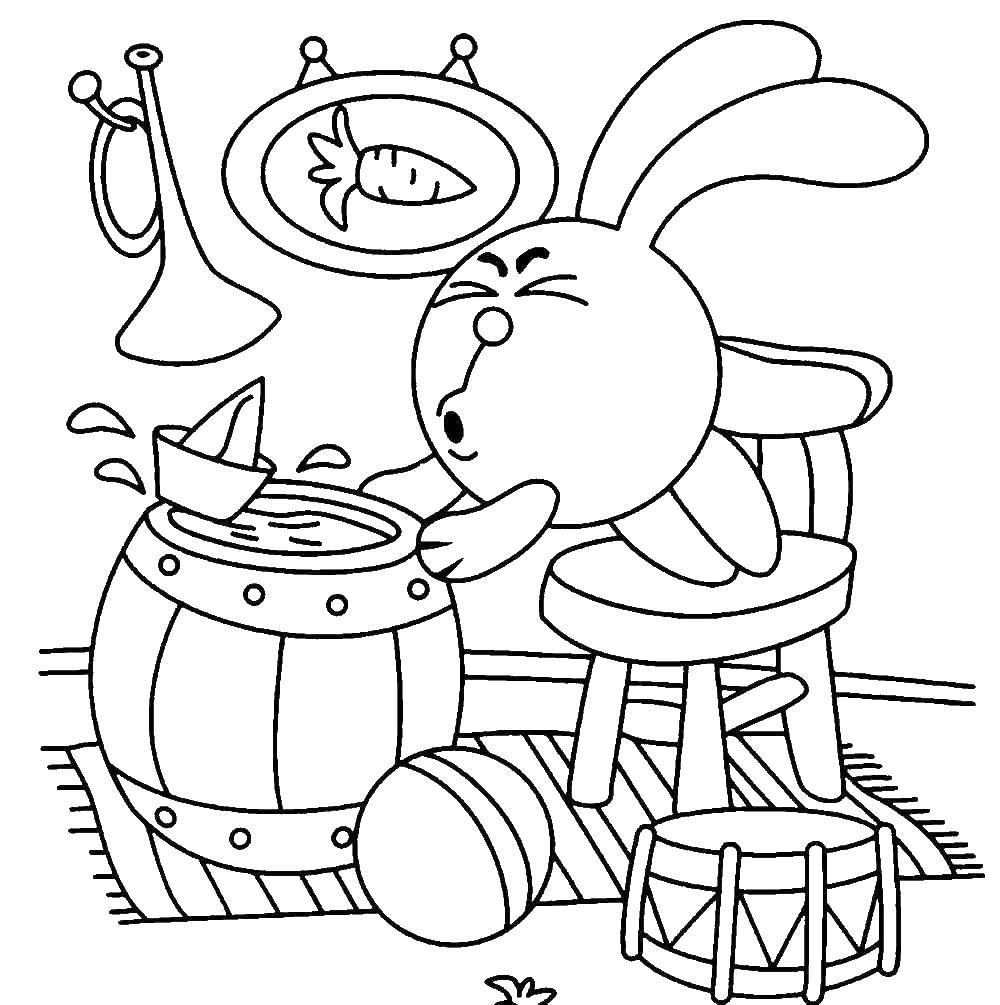 Название: Раскраска Крош играет с корабликом. Категория: смешарики. Теги: крош, еж, смешарики.