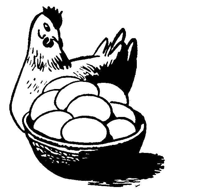 Название: Раскраска Курица с корзиной яйцами. Категория: Контуры для вырезания птиц. Теги: Курица, цыплята.