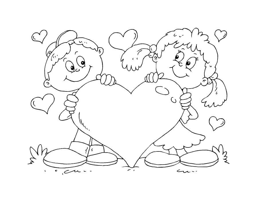 Название: Раскраска Мальчик и девочка с сердечком. Категория: день святого валентина. Теги: день святого валентина, девочка, мальчик, сердечко.
