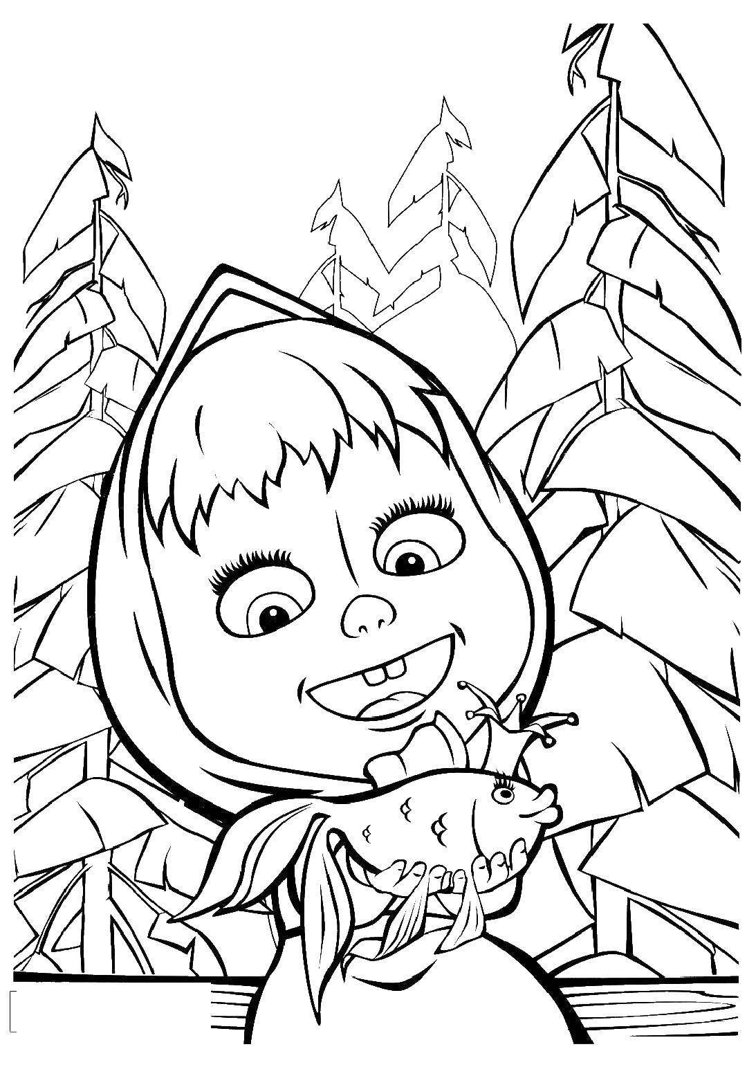 Coloring Masha holds a goldfish. Category Masha and the bear. Tags:  Masha, Bear.