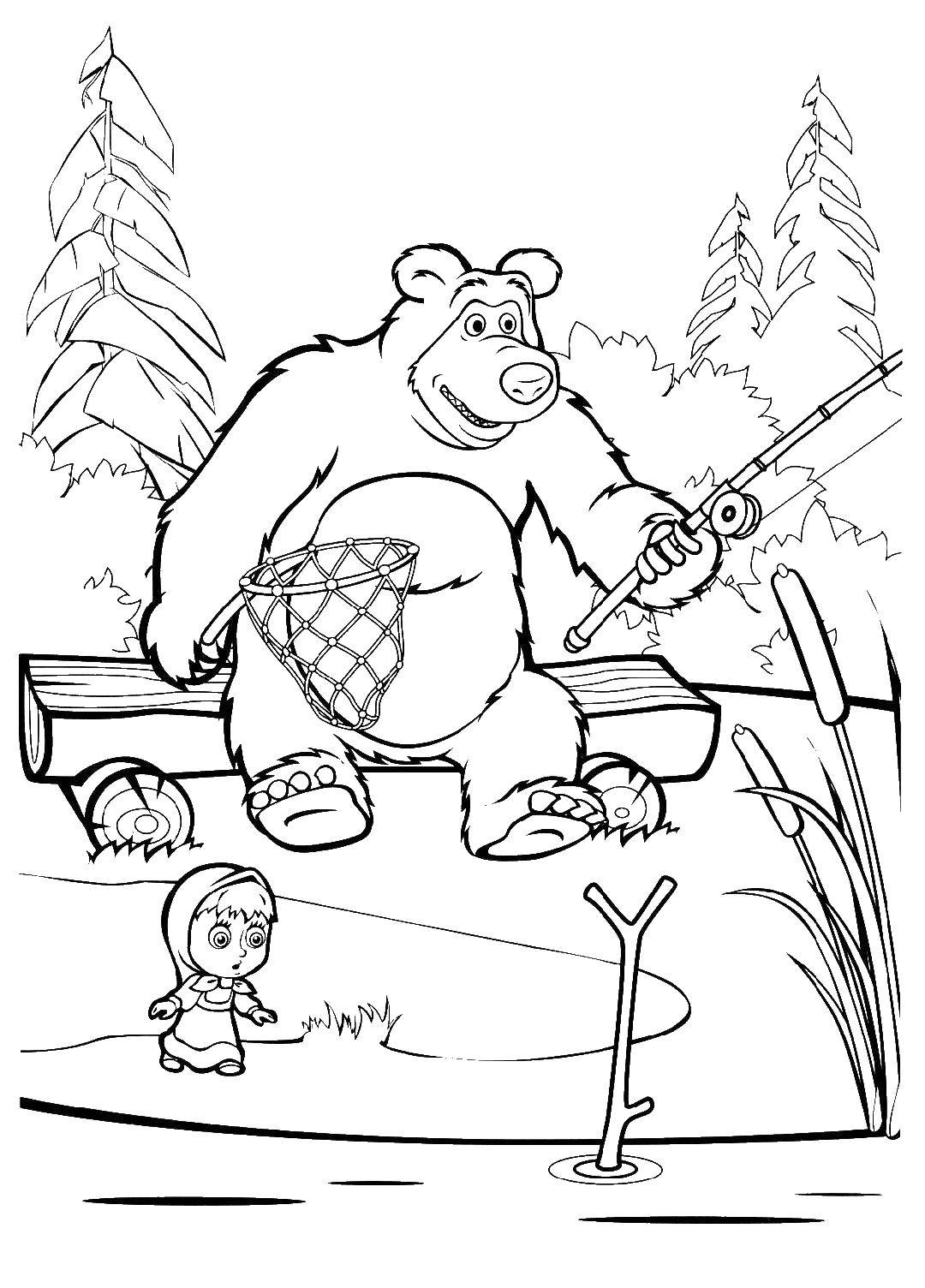 Coloring Masha and the bear fishing. Category Masha and the bear. Tags:  fish, fishing, Masha and the bear.