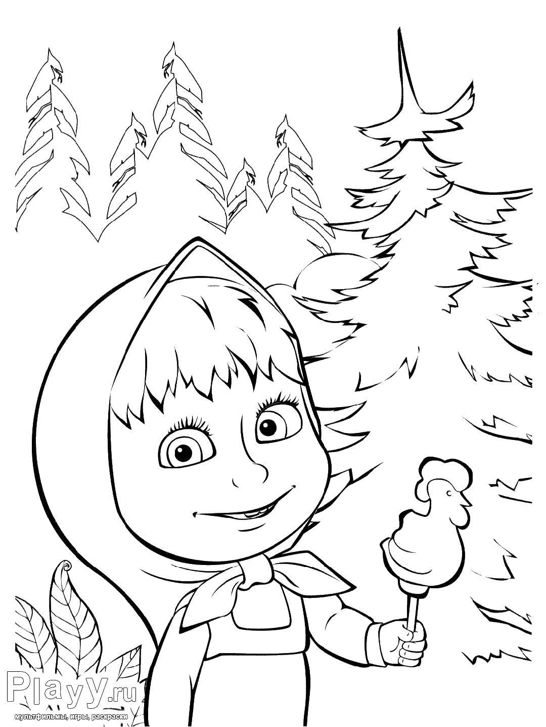 Coloring Masha and sugar cock. Category Masha and the bear. Tags:  Masha and the bear, cartoons, fairy tales.