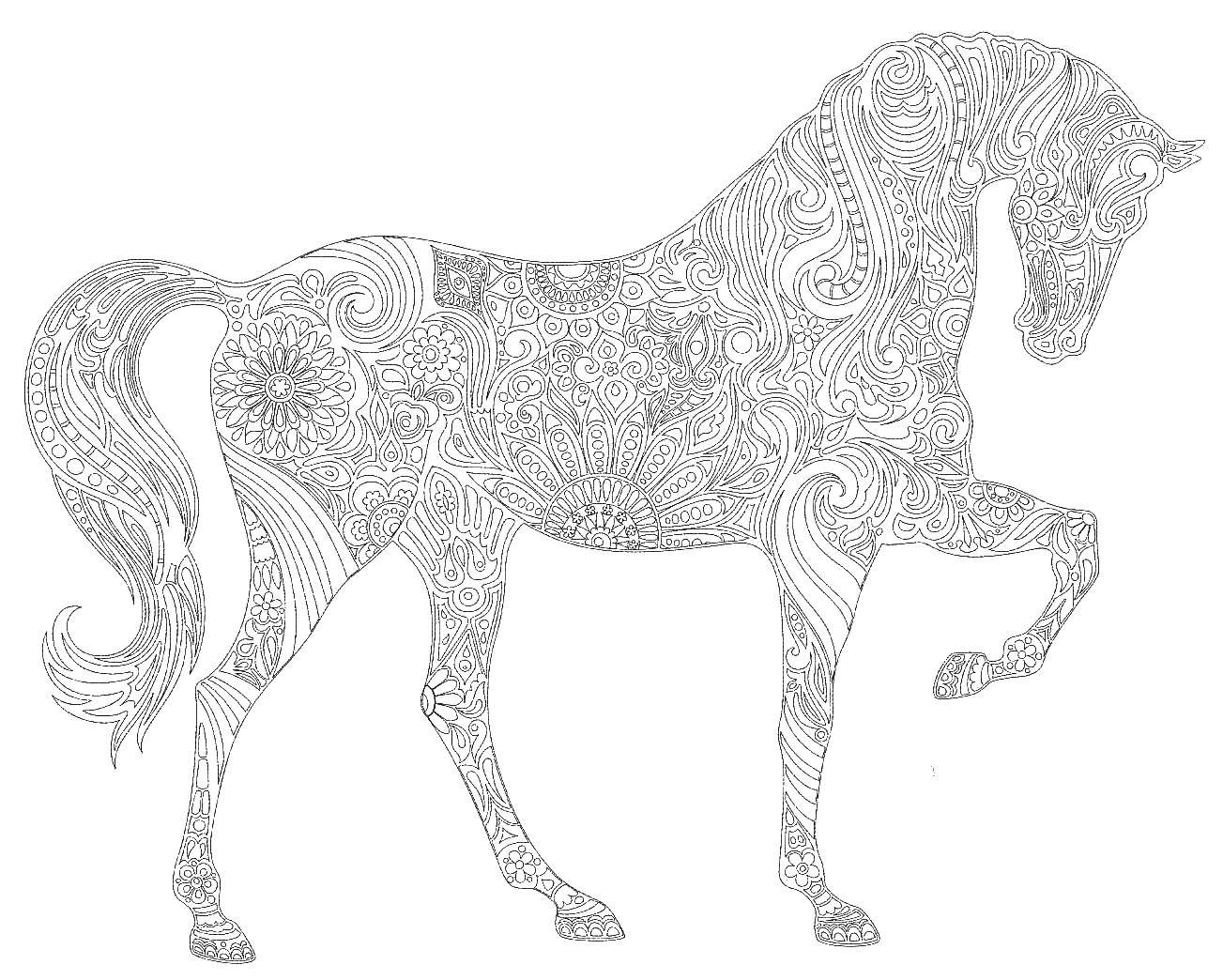 Coloring Coloring horse-stress. Category coloring antistress. Tags:  coloring, anti-stress, horse.