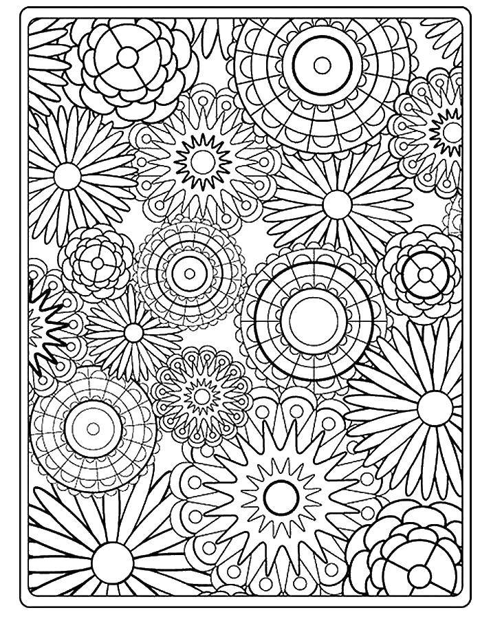 Coloring Different flowers in the pattern. Category coloring antistress. Tags:  Bathroom with shower, flowers.