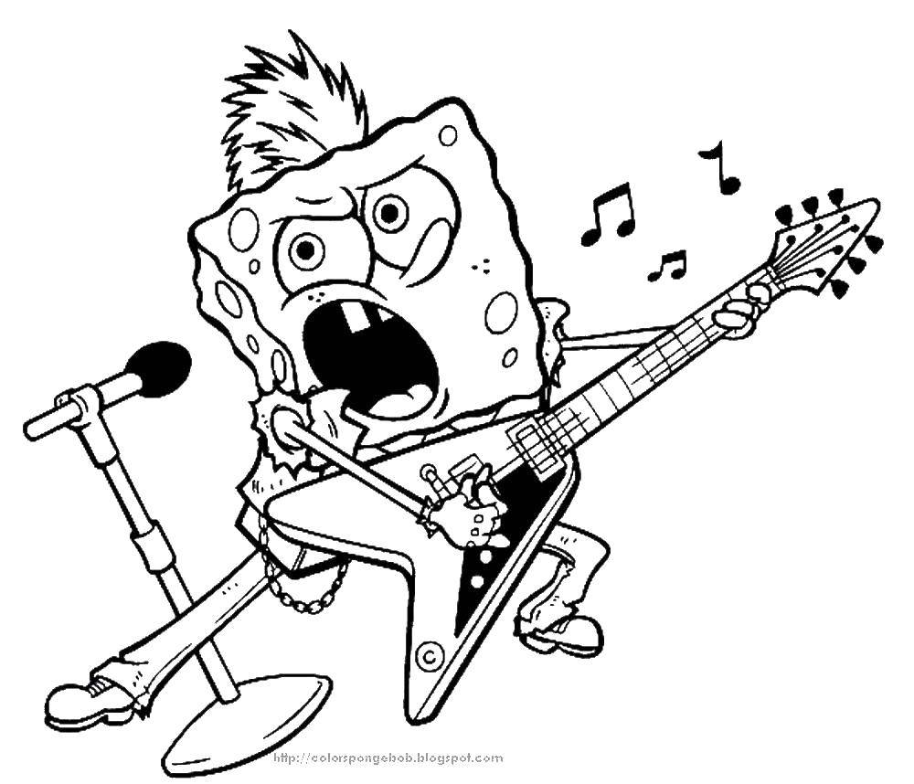 Coloring Rocker spongebob. Category Spongebob. Tags:  cartoon, spongebob, guitar.