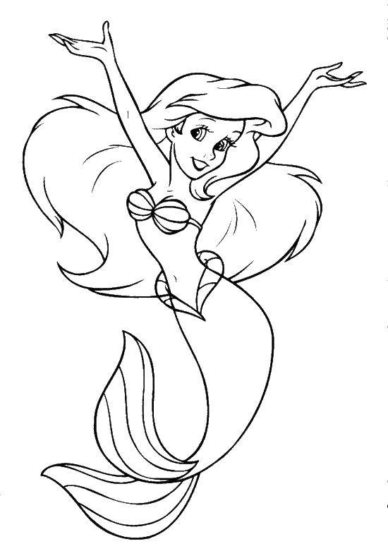 Coloring Little happy mermaid. Category Disney cartoons. Tags:  Disney, the little mermaid, Ariel.