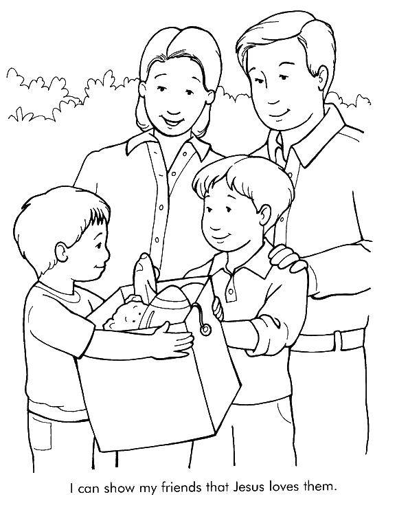 Coloring My family gives toys rebenku. Category Family. Tags:  Family, children.