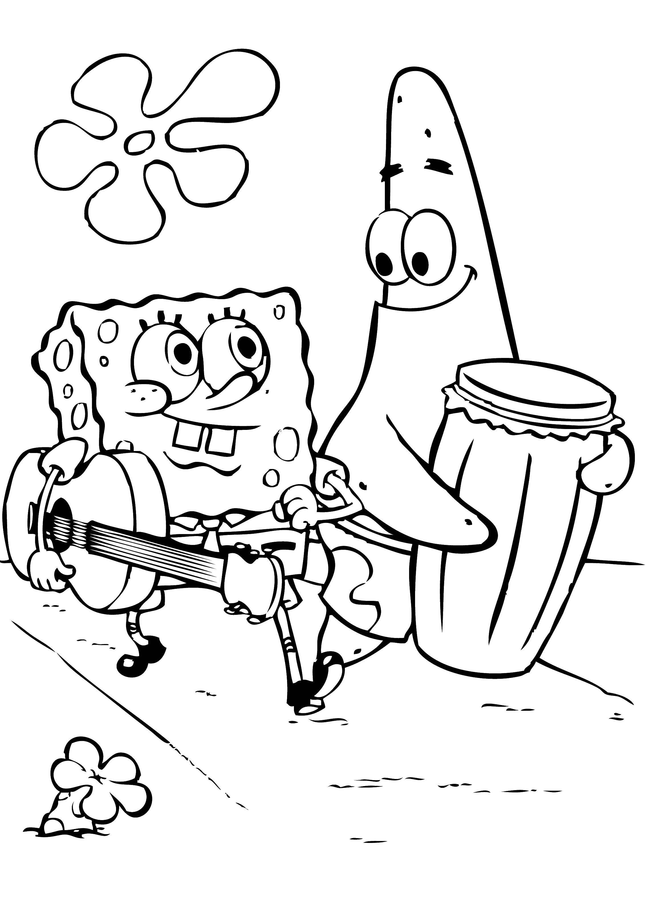 Coloring Spongebob and Patrick with musical instruments. Category Spongebob. Tags:  cartoons, spongebob, Patrick.