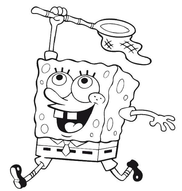 Coloring Spongebob with net for catching jellyfish. Category Spongebob. Tags:  cartoon, spongebob, net.