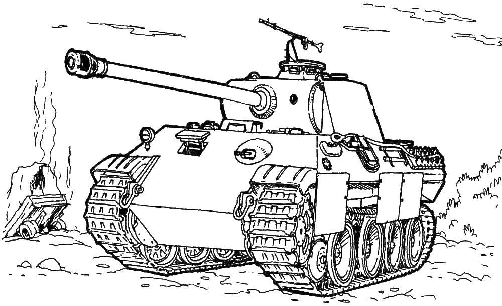 Название: Раскраска Танк на войне. Категория: танки. Теги: Танк, транспорт, техника, военное.