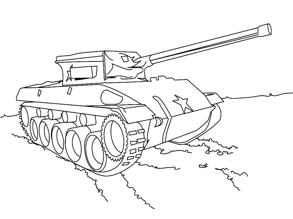 Coloring Tank with a star. Category tanks. Tags:  military equipment, war, tanks.