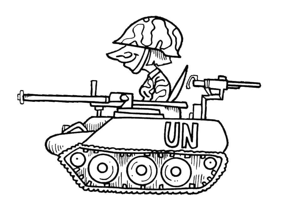 Название: Раскраска Танкист в танке. Категория: танки. Теги: танки, война, военная техника.