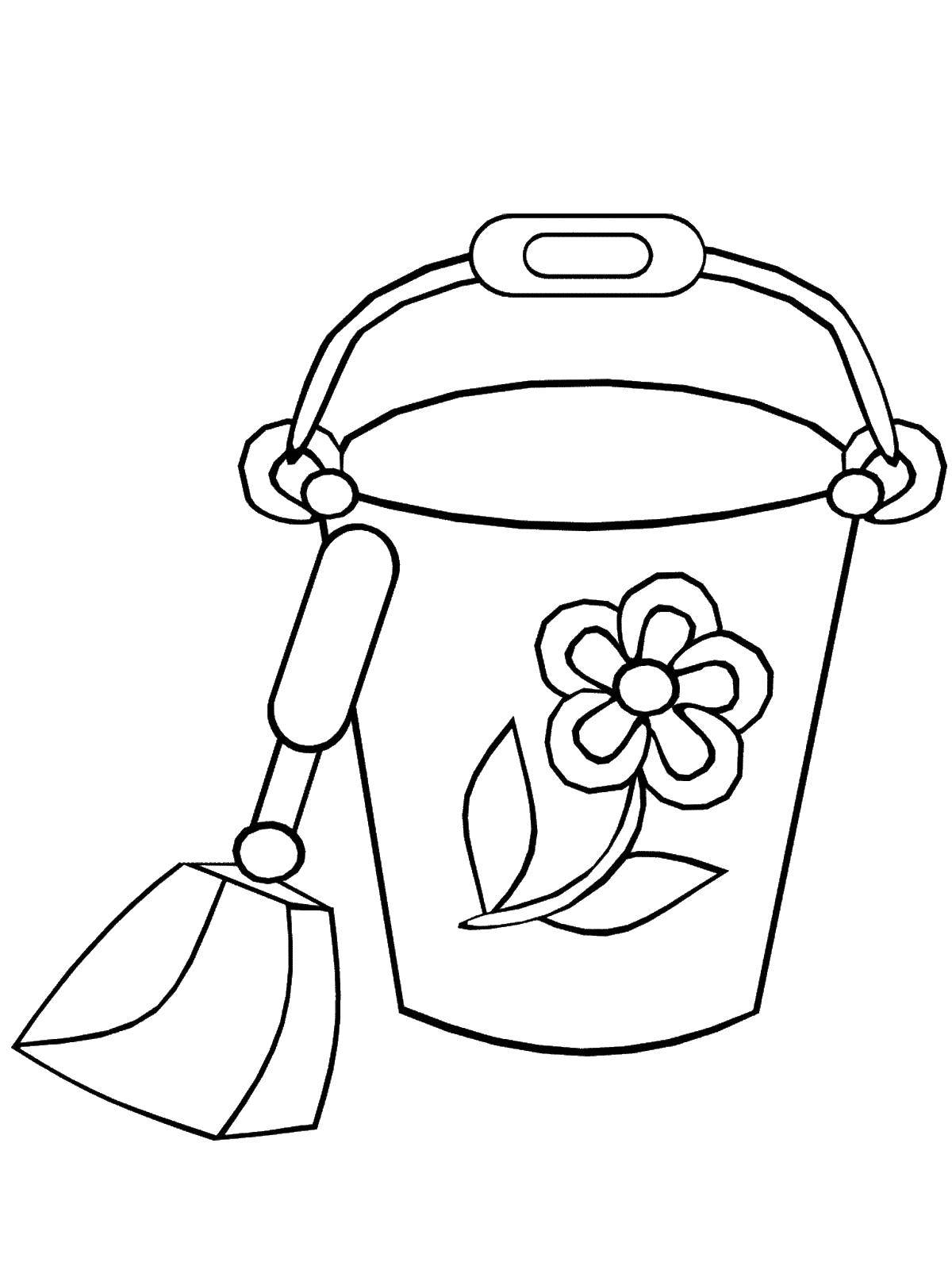 Coloring Pail with shovel. Category toys. Tags:  bucket, shovel, flower.