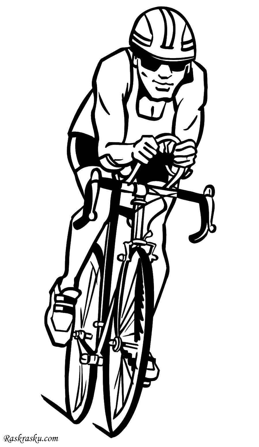 Название: Раскраска Велосипедист в шлеме. Категория: спорт. Теги: спорт, велосипедист, велосипед.