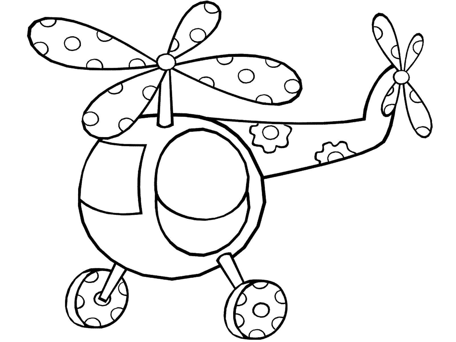 Название: Раскраска Вертолет с цветочками. Категория: игрушки. Теги: вертолет, пропеллер, цветы.