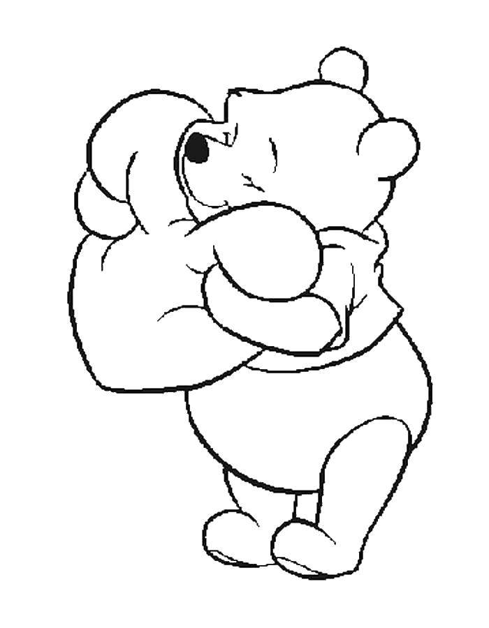 Coloring Winnie the Pooh hugging a heart. Category Valentines day. Tags:  Valentines day, heart, Winnie the Pooh.