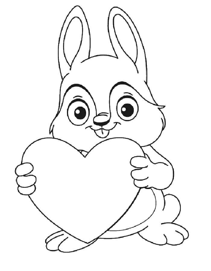 Coloring Honey Bunny holds heart. Category Valentines day. Tags:  Valentines day, love, heart.