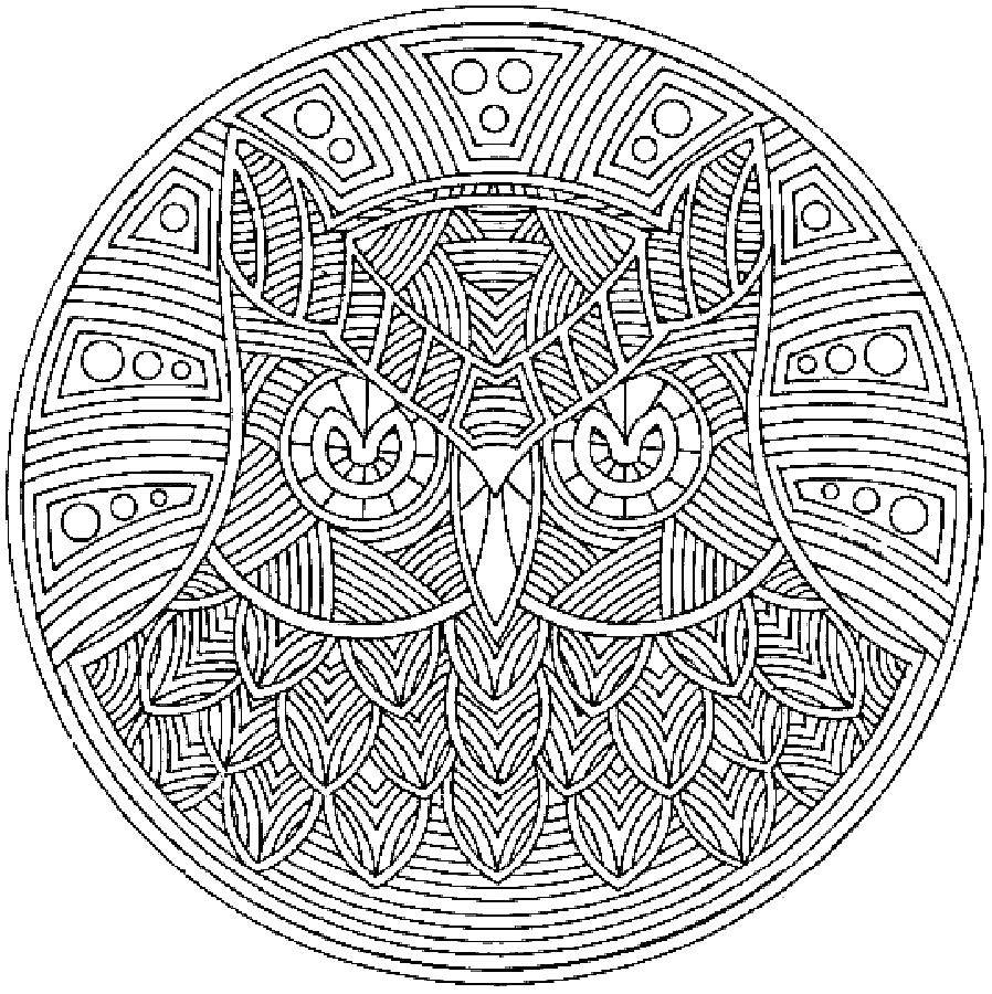 Coloring Sign pattern owls. Category coloring antistress. Tags:  owl-stress .
