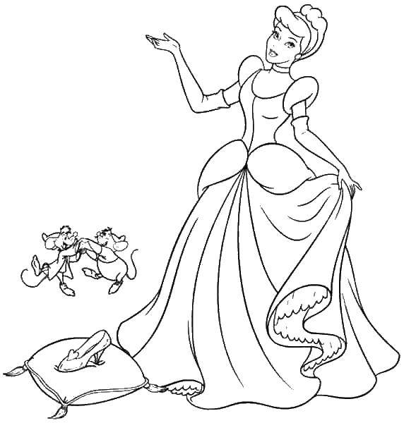 Coloring Cinderella and the slipper. Category Princess. Tags:  princesses, cartoons, fairy tales, Cinderella.