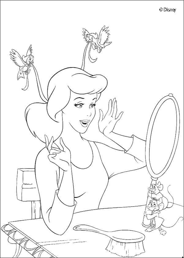 Coloring Cinderella, the birds and mice. Category Princess. Tags:  princesses, cartoons, fairy tales, Cinderella.