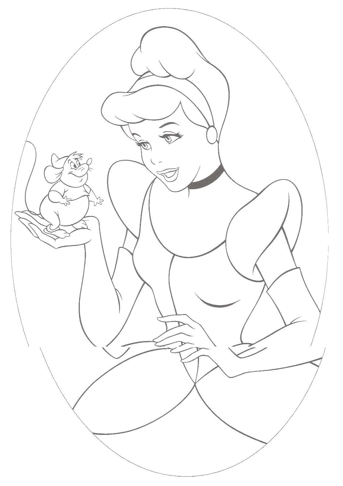 Coloring Cinderella with mouse. Category Princess. Tags:  princesses, cartoons, fairy tales, Cinderella.