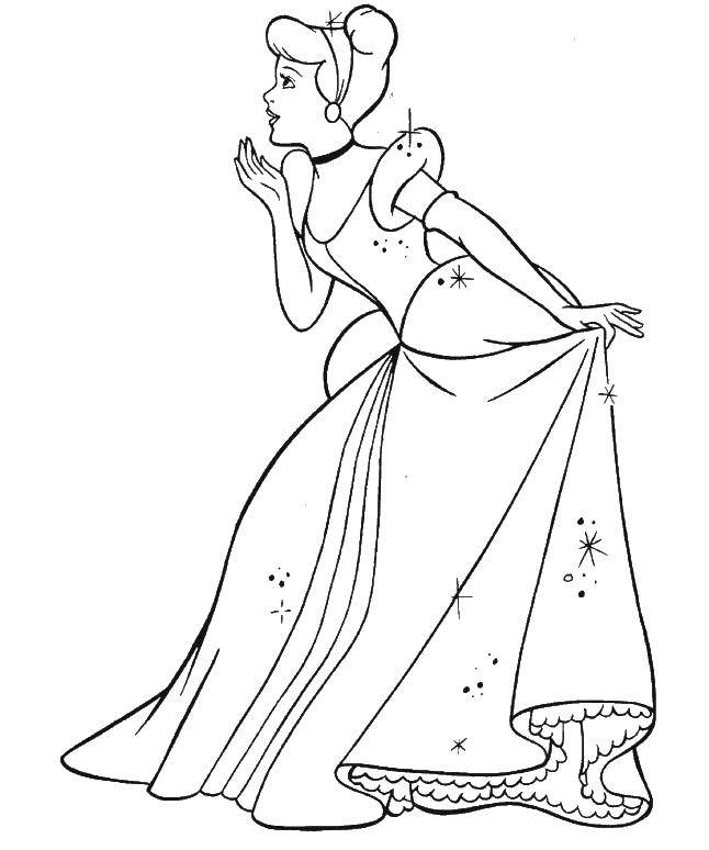 Название: Раскраска Золушка в красивом платье. Категория: Принцессы. Теги: принцессы, мультфильмы, сказки, Золушка.