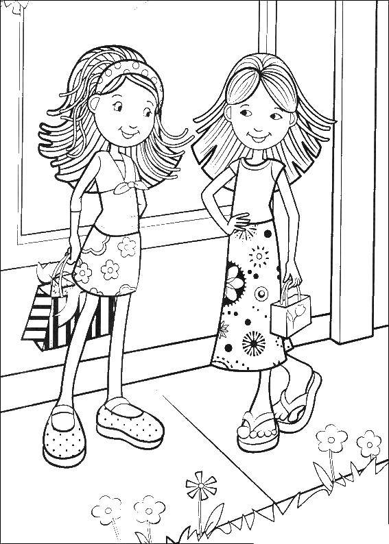 Опис: розмальовки  Дівчатка ходять за покупками. Категорія: Для дівчаток. Теги:  дівчинка, покупки.
