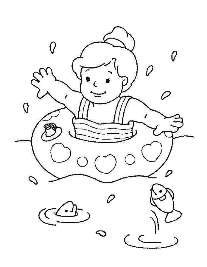 Название: Раскраска Девочка плавает с подводным кругом. Категория: отдых. Теги: Отдых, дети, вода, веселье.