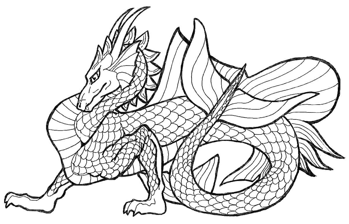 Coloring Dragon with long tail. Category Dragons. Tags:  Dragons.