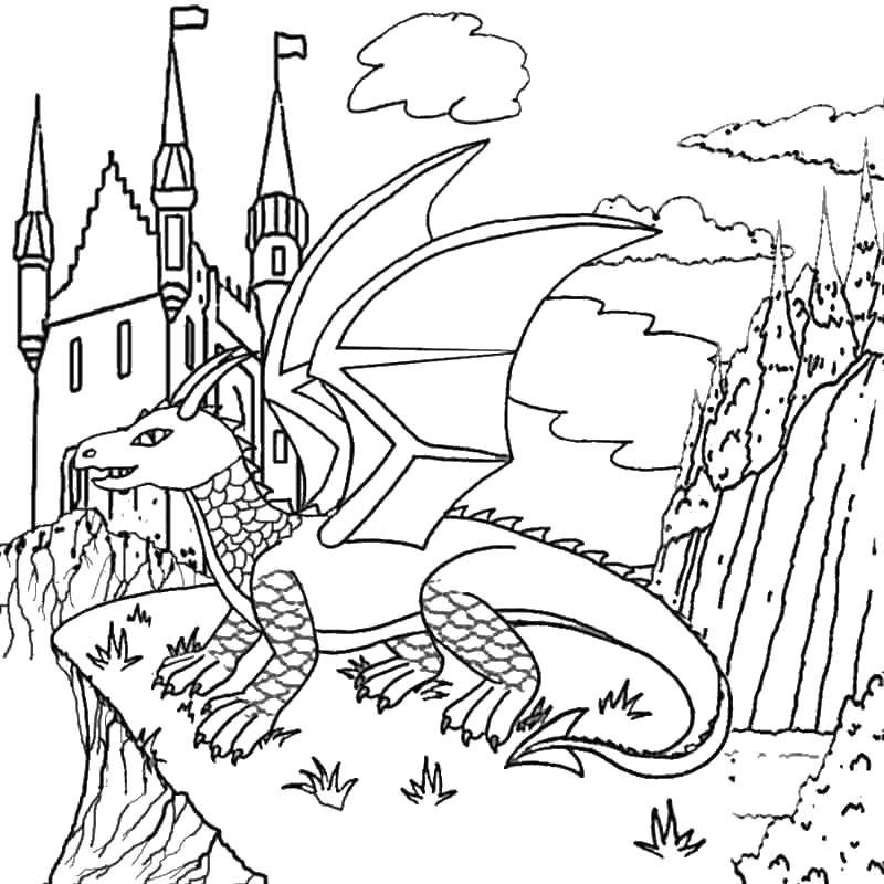 Coloring The dragon of the castle. Category Dragons. Tags:  Dragons.